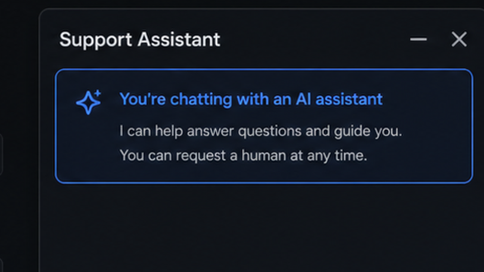 Chat window with a top banner: 'You're chatting with an AI assistant.'