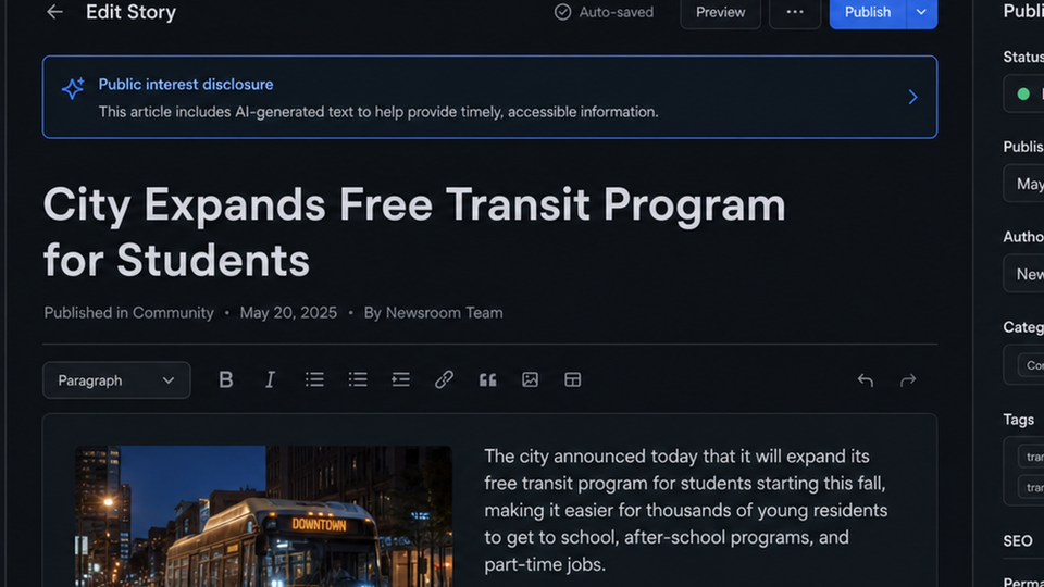 News article header with an 'AI-generated' notice above the headline.